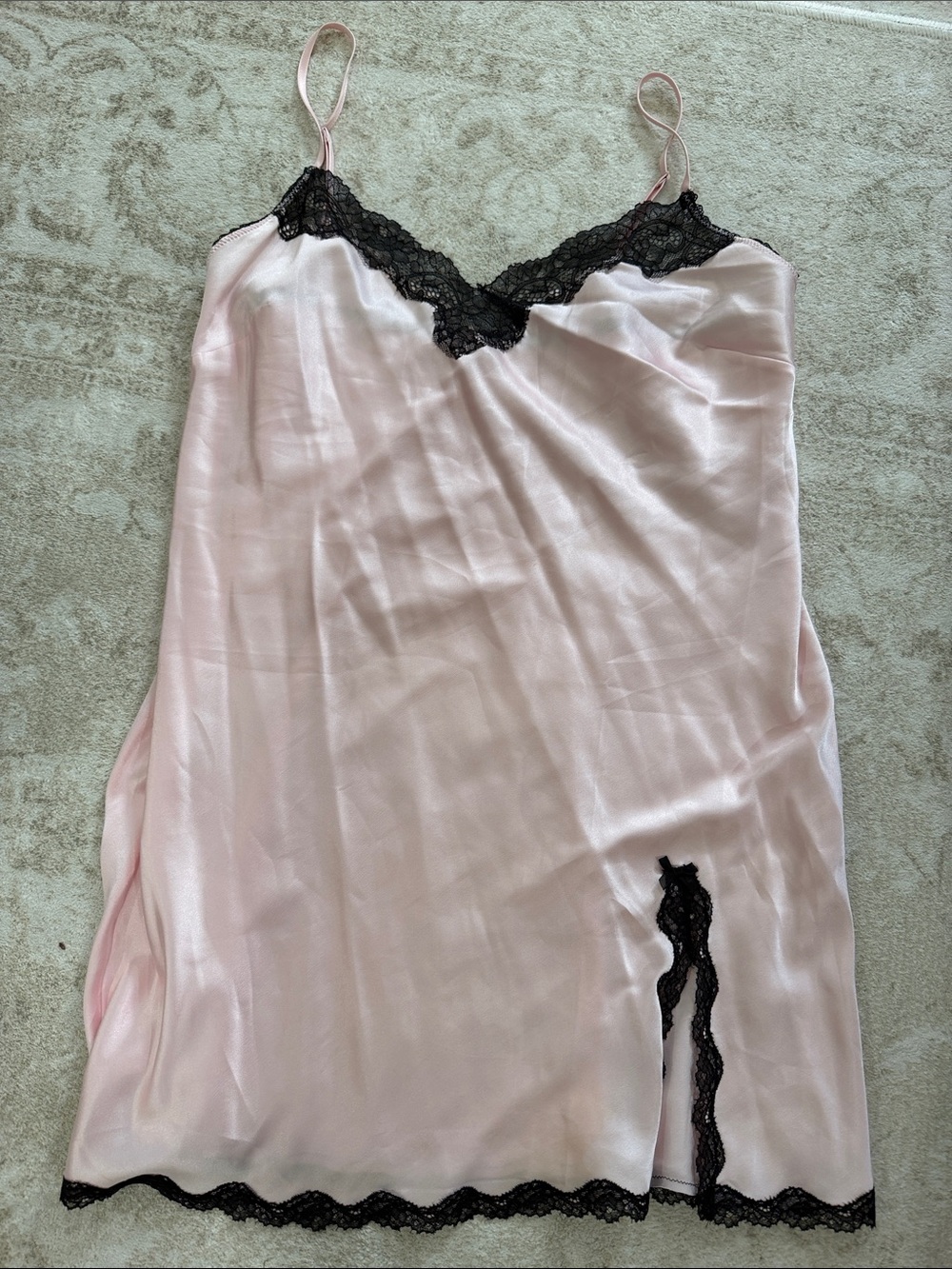 Silky Pink Lace-Trim Slip Dress